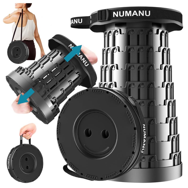 NUMANU 2025 مقعد قابل للطي مطور بحد أقصى 620 رطل ارتفاع قابل للتعديل مقعد تلسكوبي قابل للطي مقعد سفر قابل للطي مقعد تخييم قابل للطي أو مسند للقدمين للتخييم وفي الهواء الطلق 18 بوصة ارتفاع - Image 1